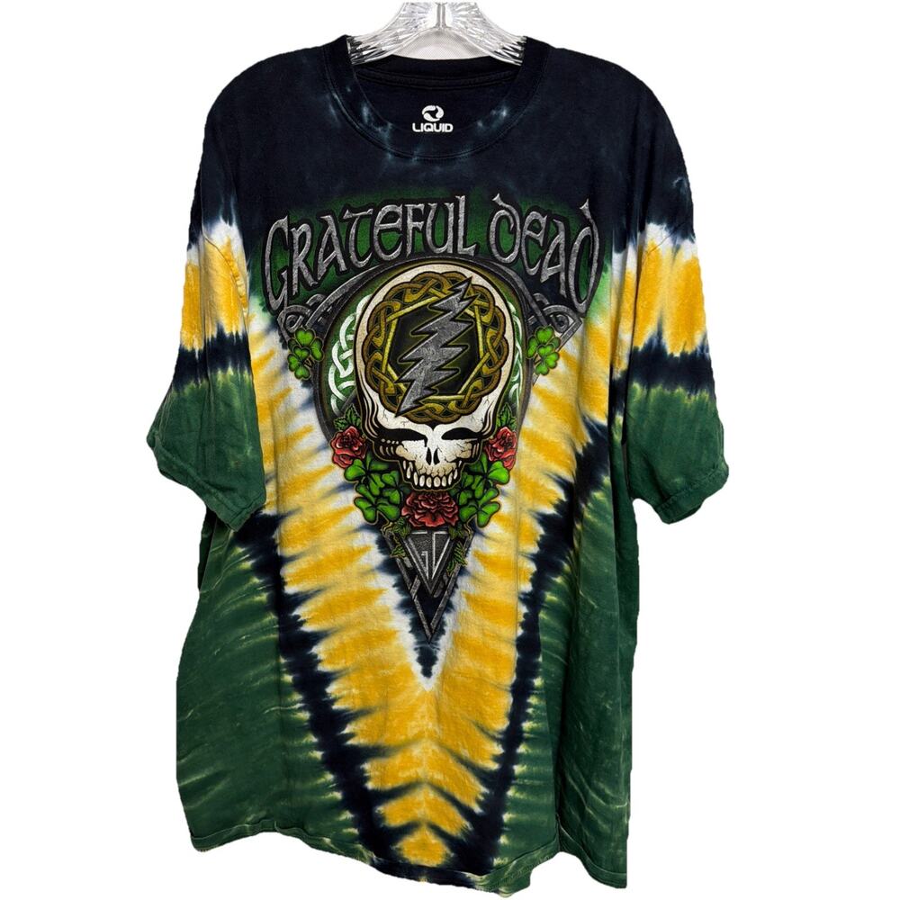 Liquid Blue Tie Dye Grateful Dead Shamrock Cotton T-Shirt Size XXL
